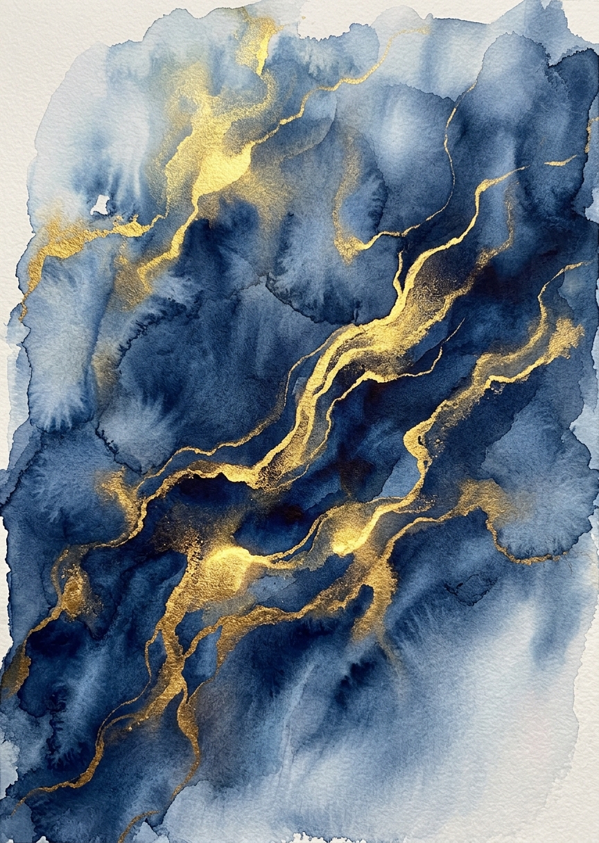 Flytande indigo och guld i – AI-poster