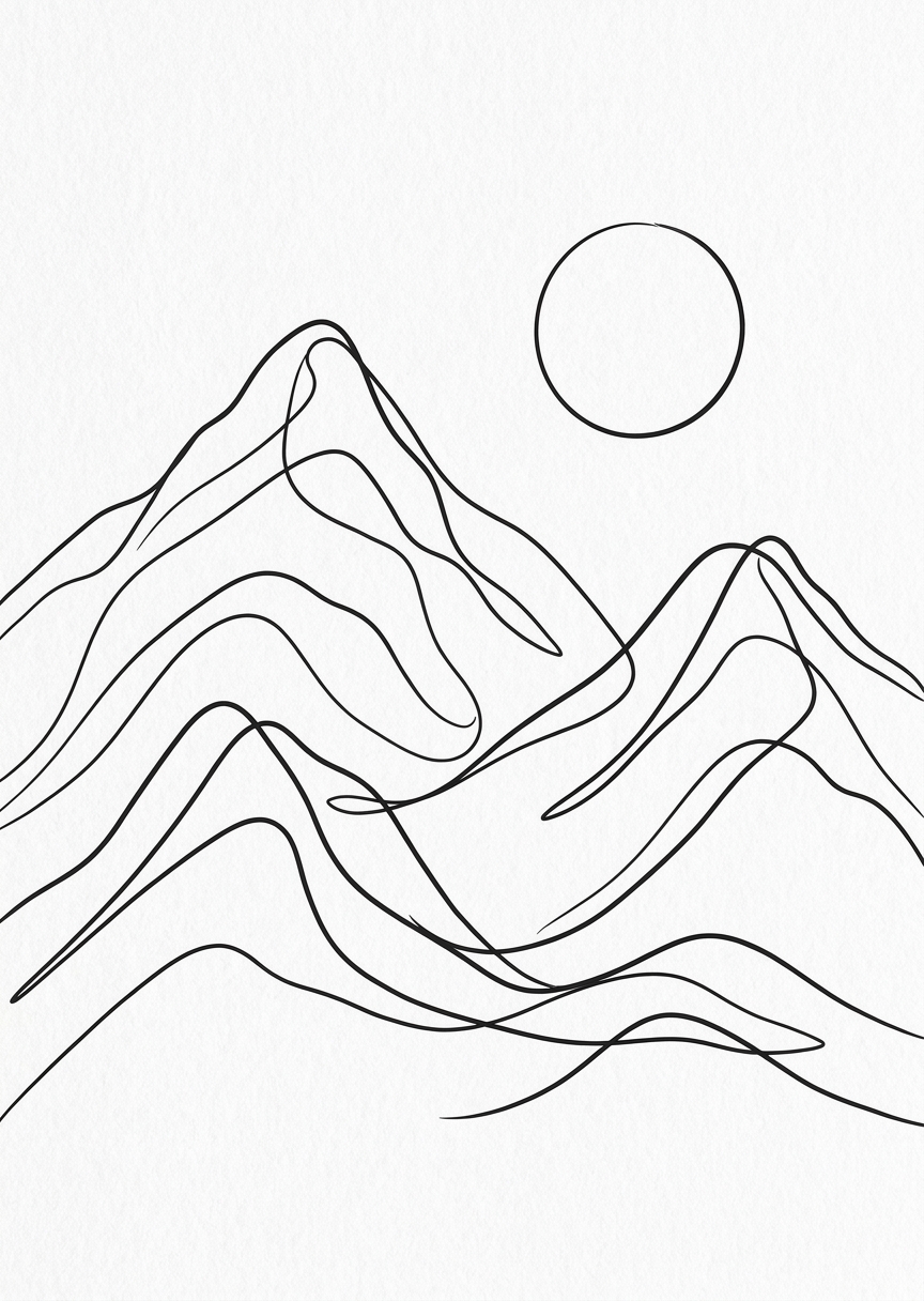 Minimalistiska berg och sol – AI-poster