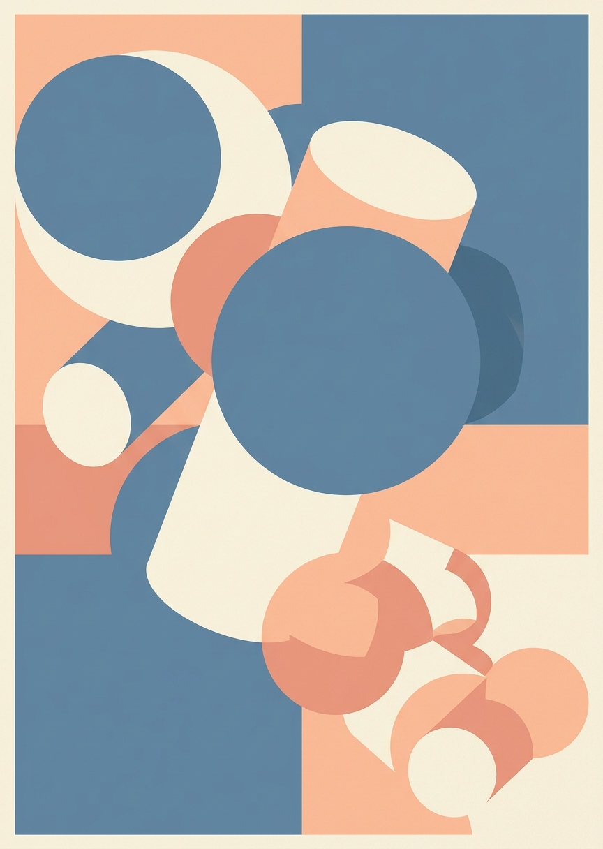 Svävande geometriska former i – AI-poster