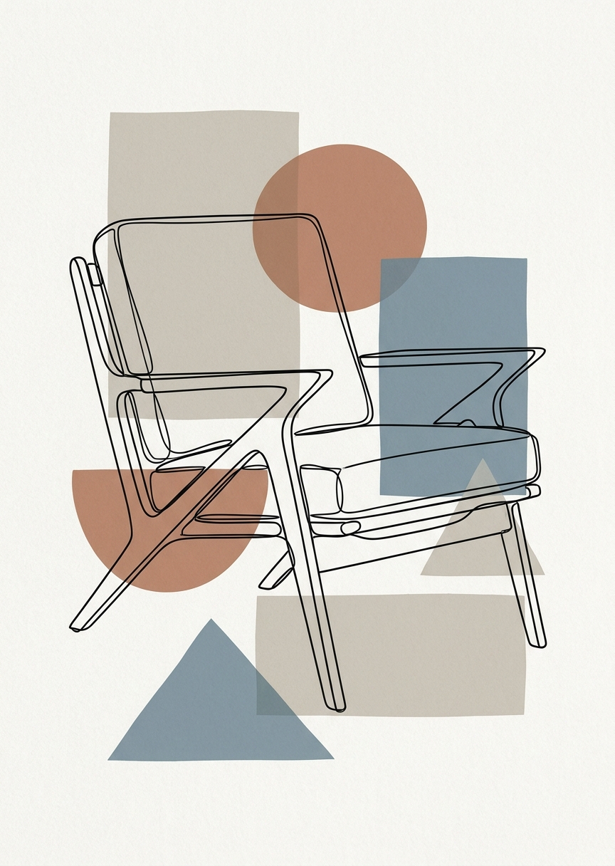 Line art av retrofåtölj med – AI-poster