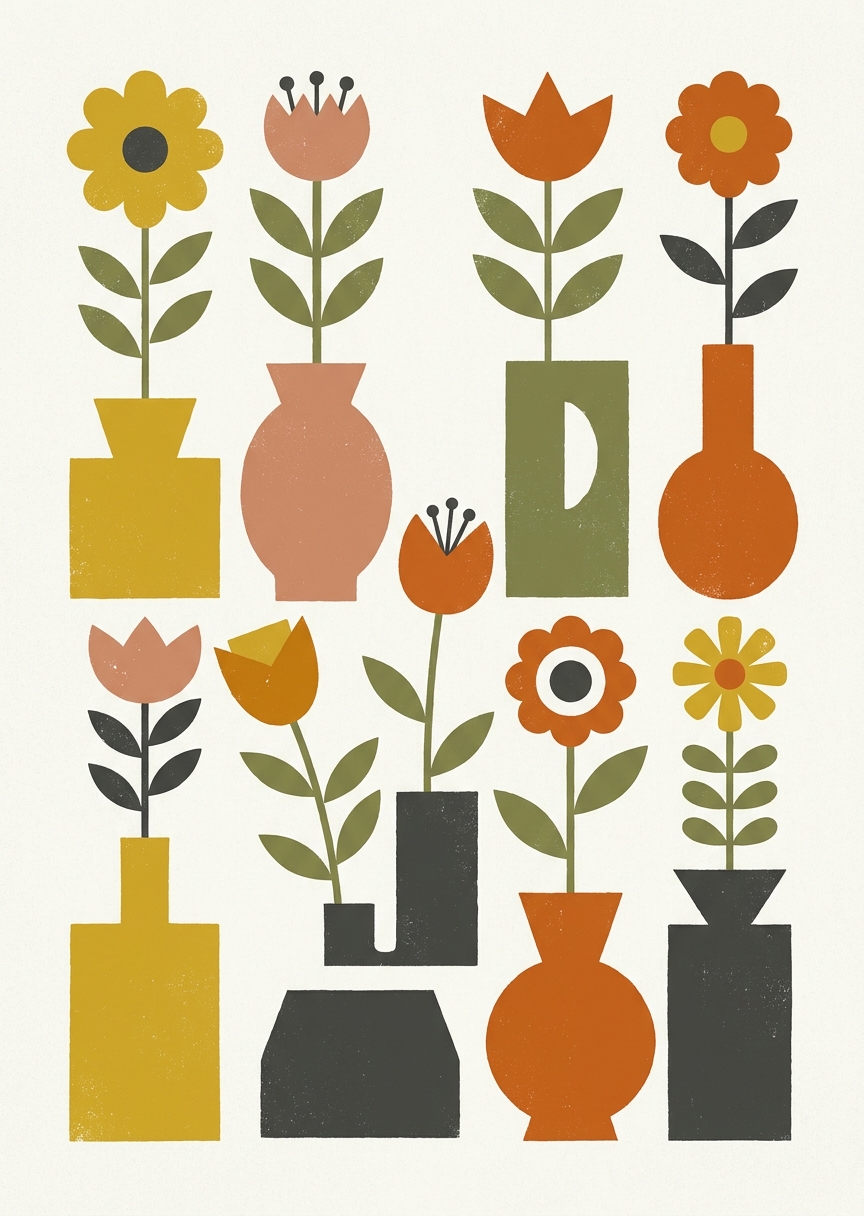 Retro-blommor i geometriska – AI-poster