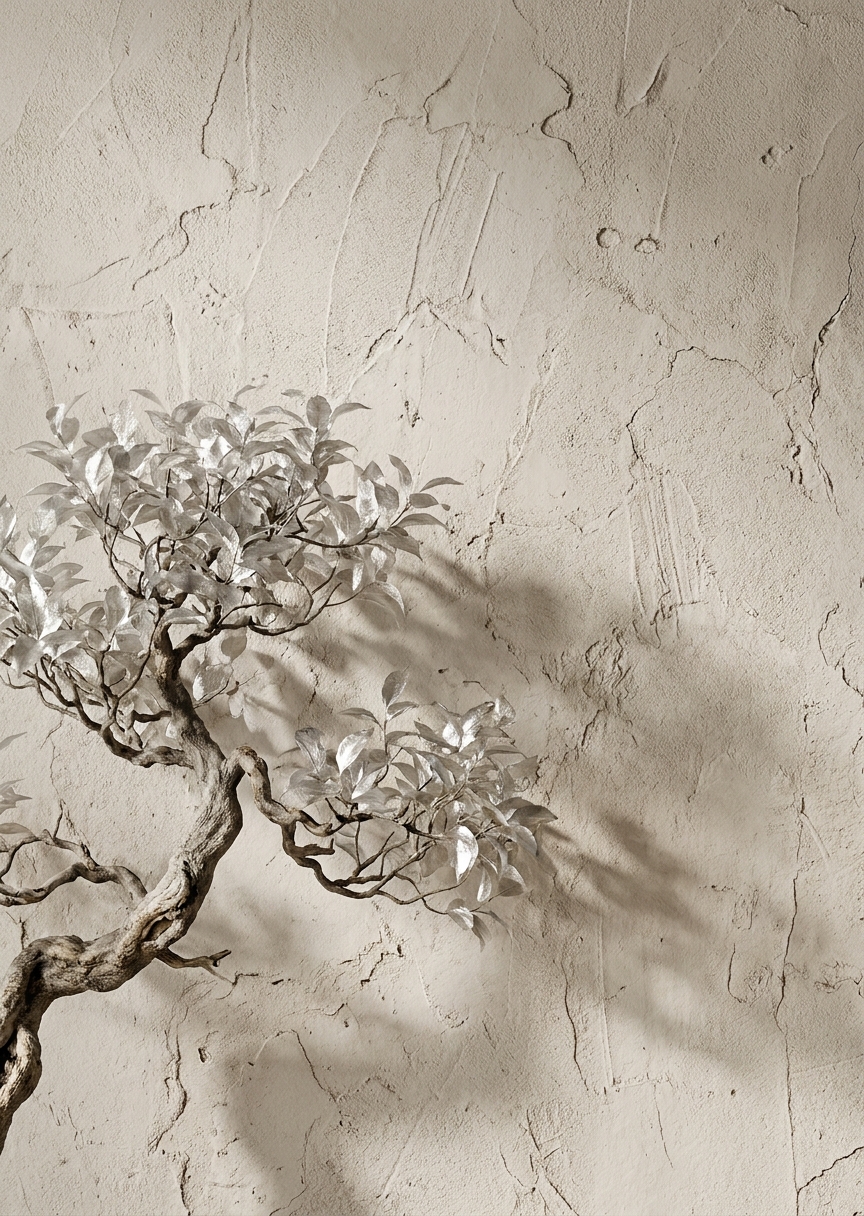 Wabi-sabi gren med silverblad – AI-poster