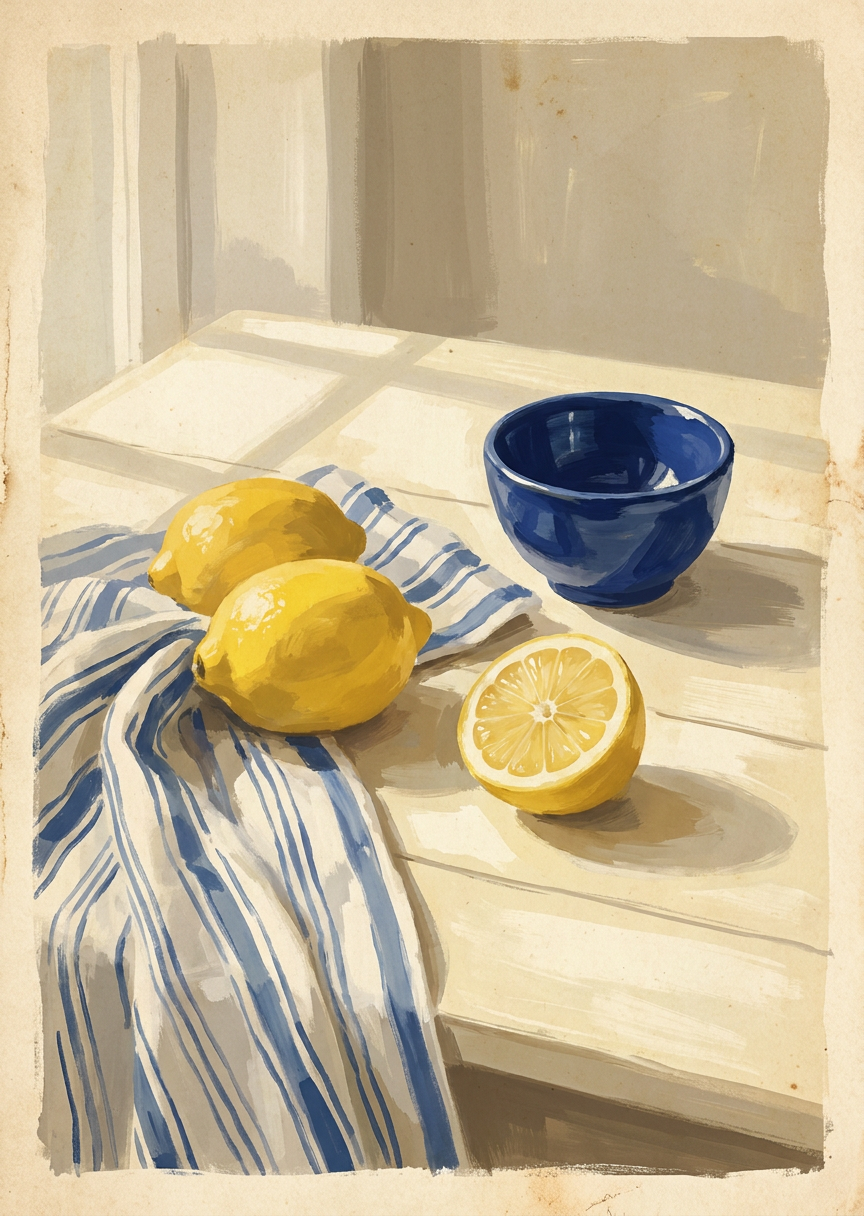 Citroner och koboltblå keramik – AI-poster