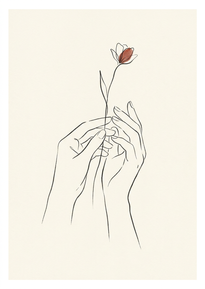Händer med en vildblomma i – AI-poster