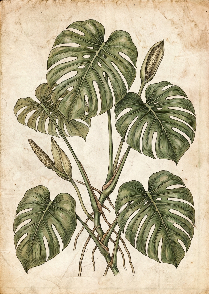 Vintage Monstera illustration – AI-poster