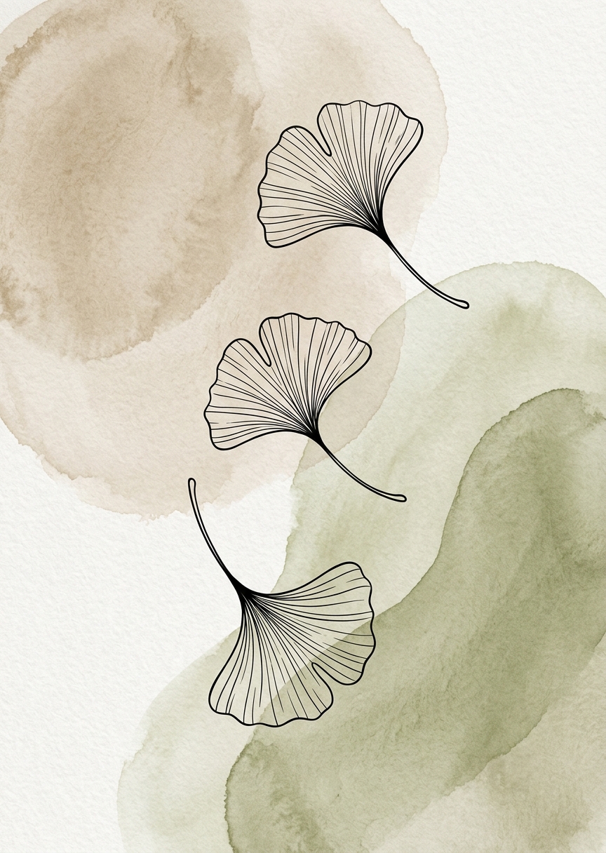 Minimalistiska ginkgoblad över – AI-poster