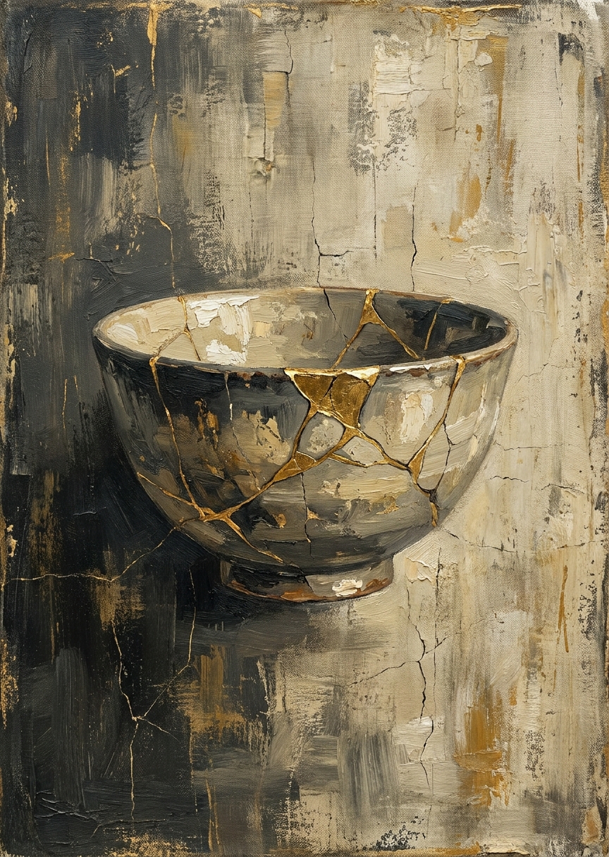 Kintsugi-skål med guld – AI-poster
