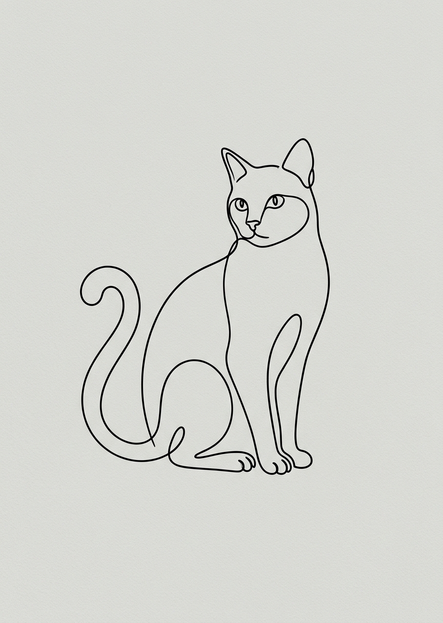 Sittande katt i streckkonst – AI-poster