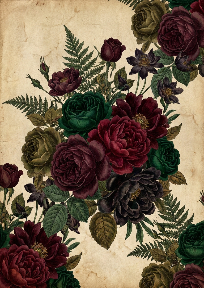 Vintage mörka blommor i – AI-poster