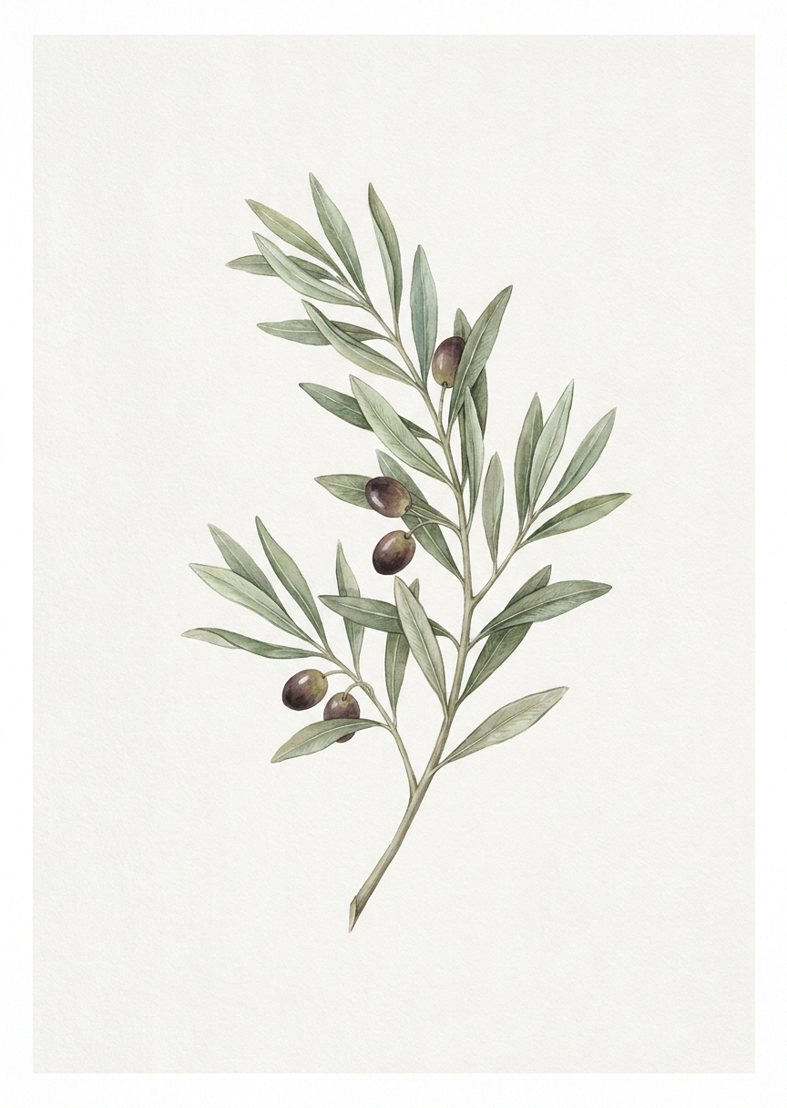 Olivkvist i salvia – varmvit – AI-poster