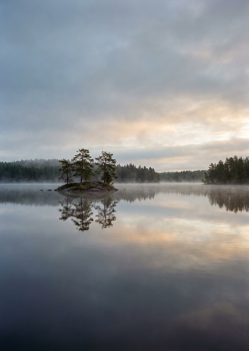Dimma över stilla sjö – jämför – AI-poster
