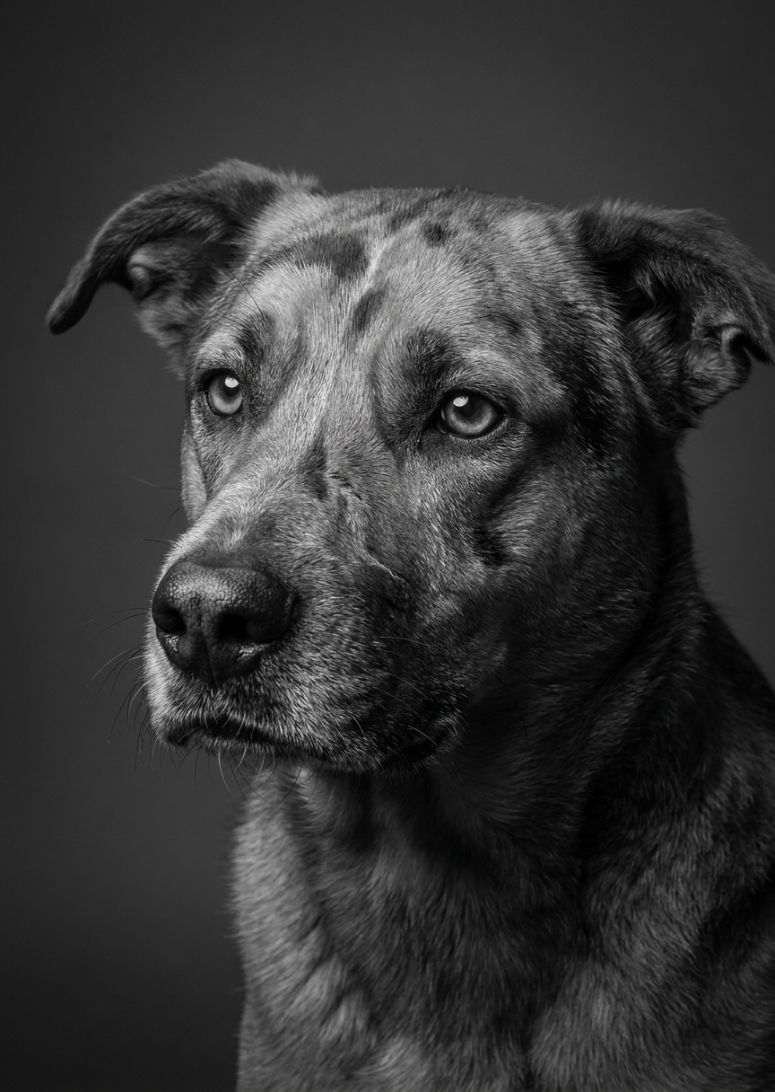 Svartvitt hundporträtt med – AI-poster