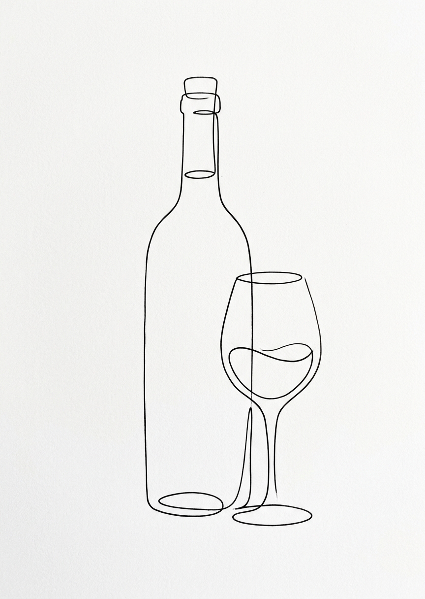 Line art med vinglas och – AI-poster
