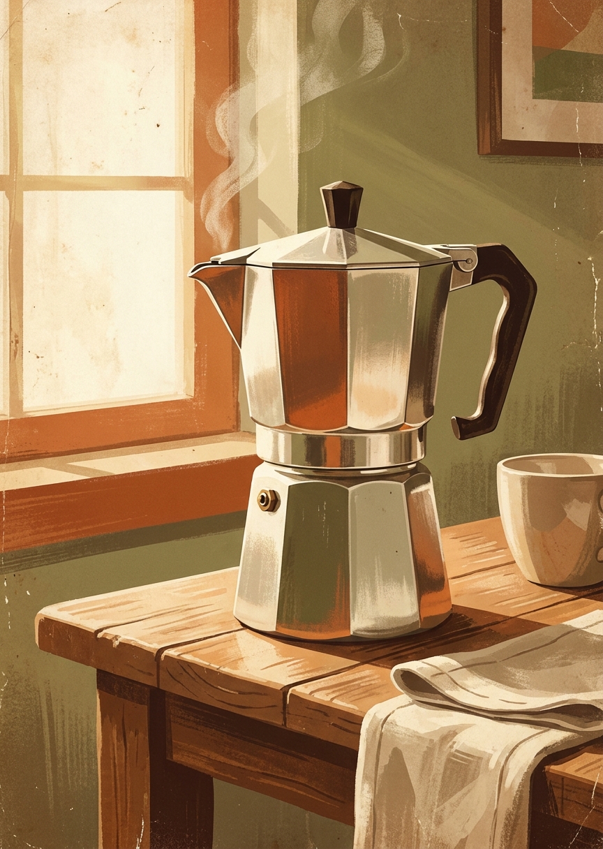 Vintage Moka-bryggare i varma – AI-poster