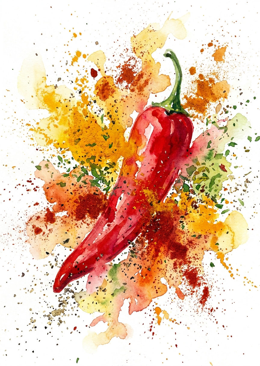Färgstark akvarell av chili – AI-poster