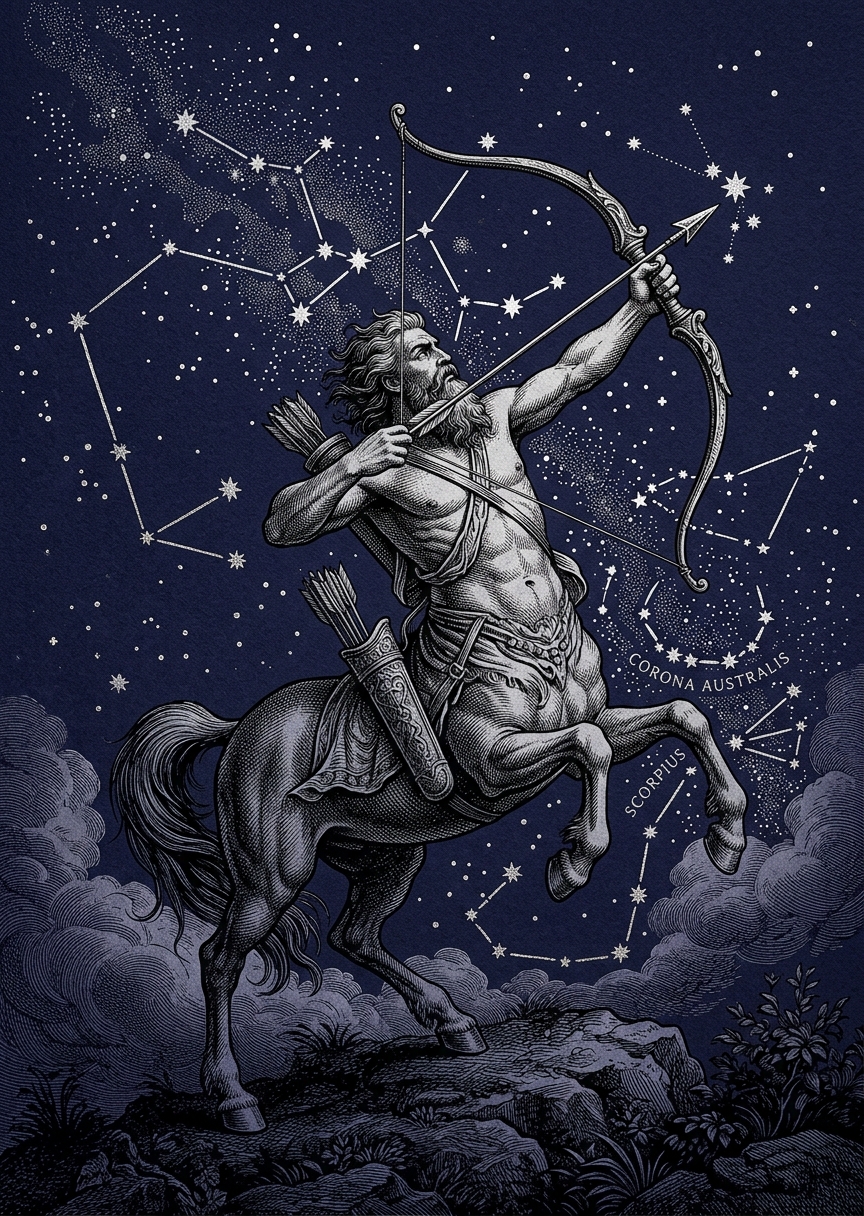 Antik gravyr av Skytten – AI-poster