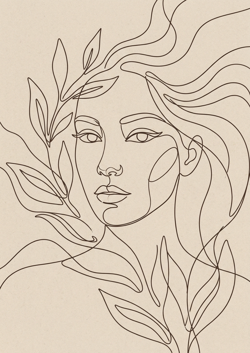 Line art kvinnansikte – AI-poster