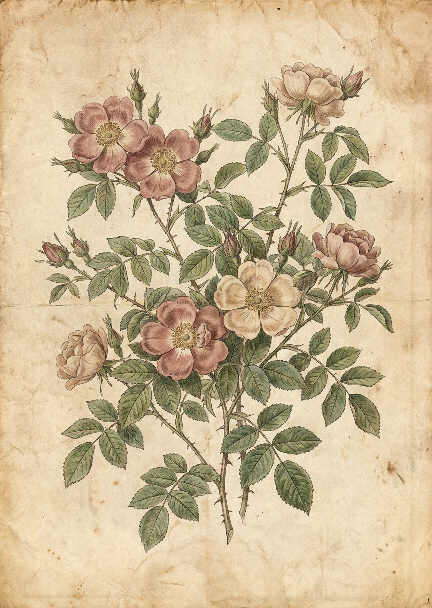 Vintage botanisk vildros – AI-poster