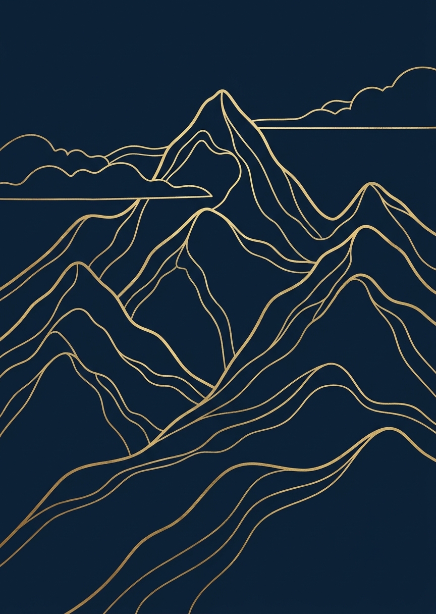 Elegant linjekonst av berg i – AI-poster