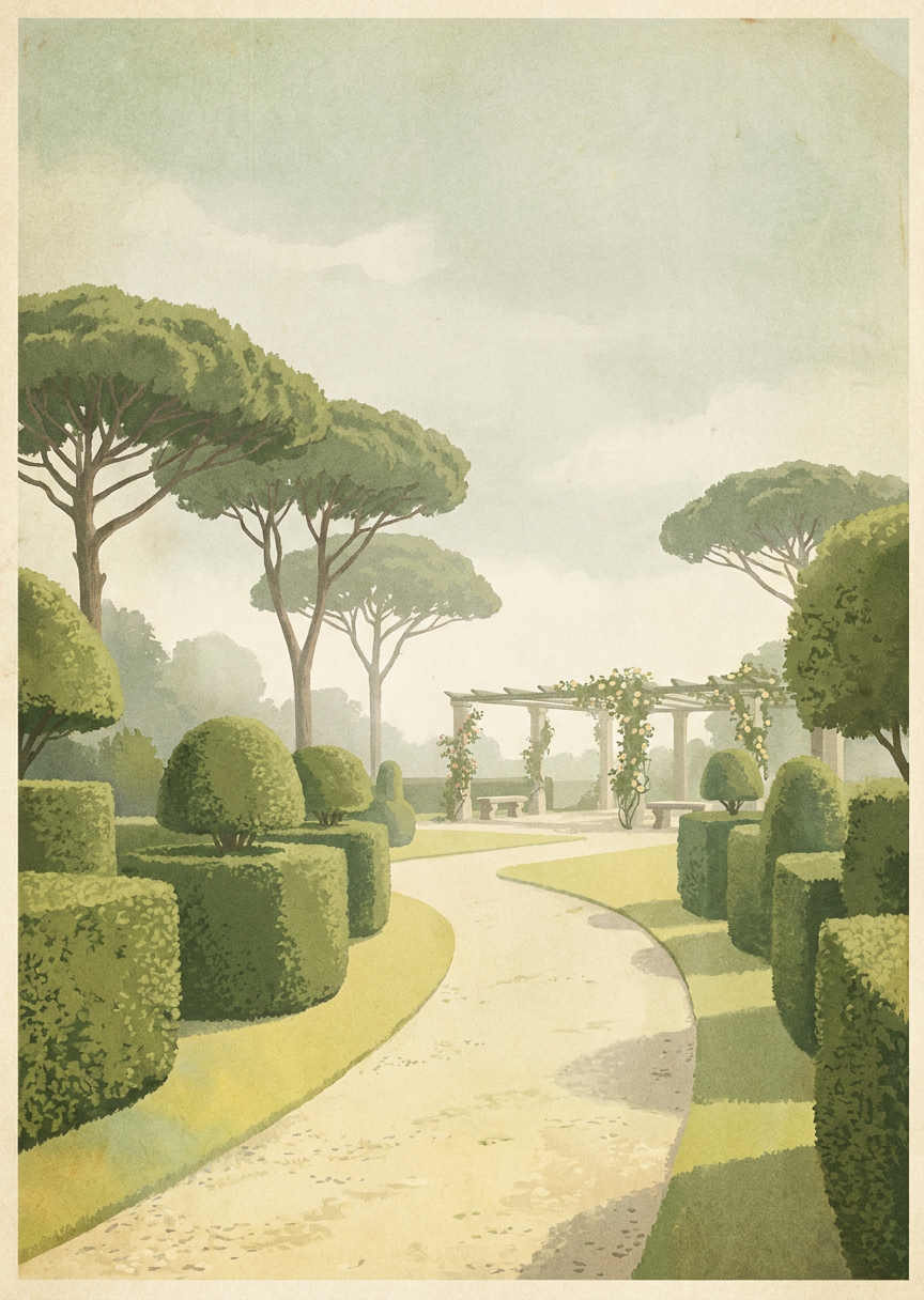 Vintageinspirerad trädgård med – AI-poster