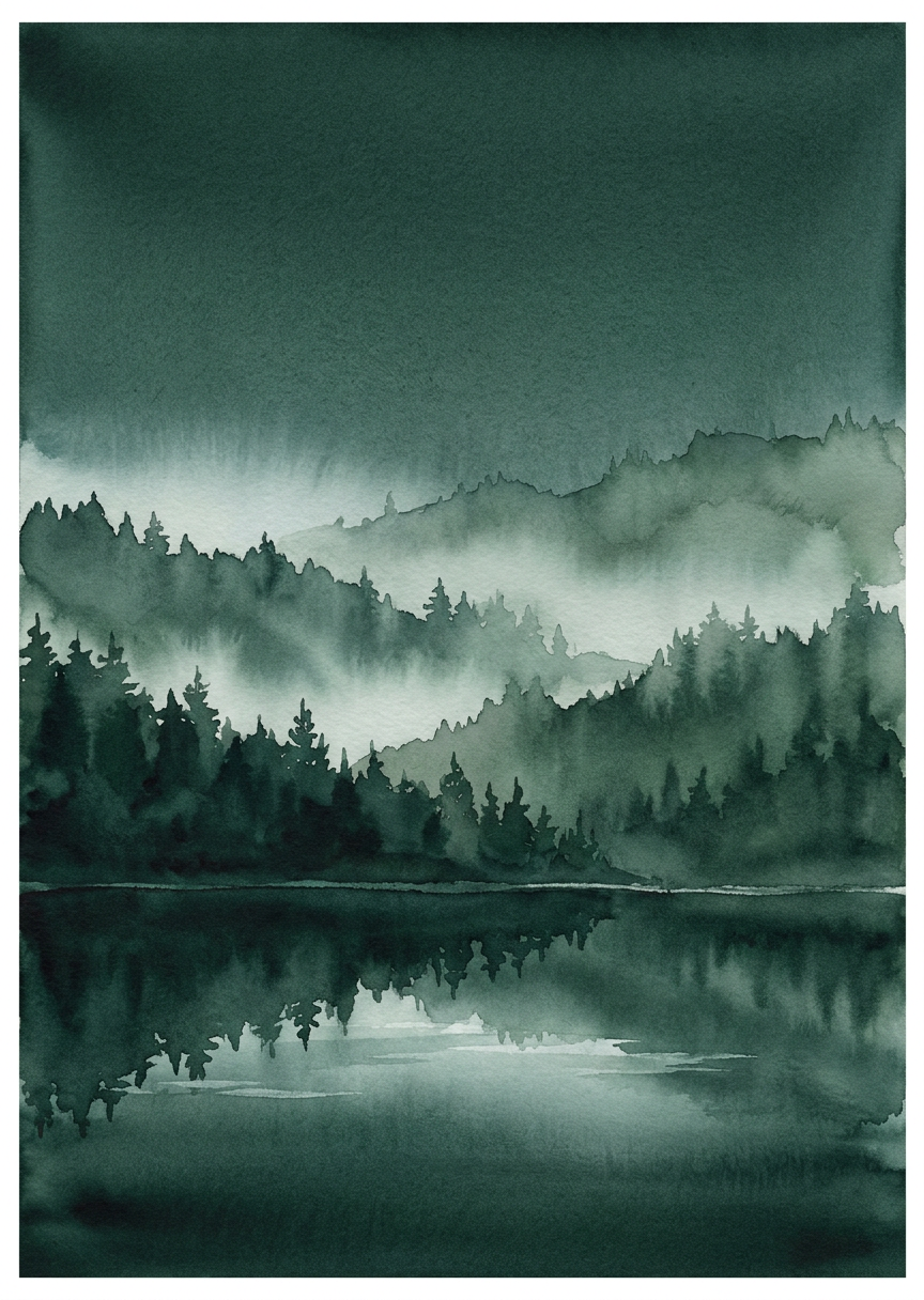 Skogsgrön vägg, kall underton – AI-poster