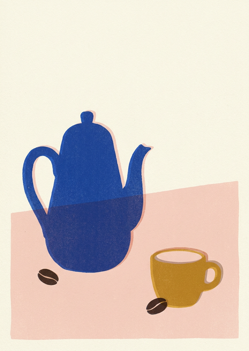 Koboltblå kaffekanna och – AI-poster