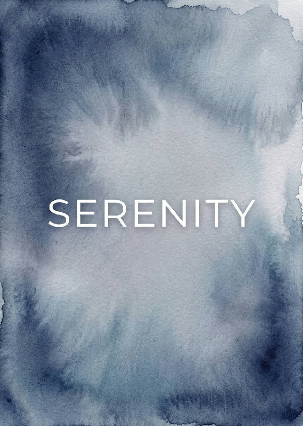 En vertikal akvarellposter i blå toner med ett lugnande citat skrivet i elegant typografi.