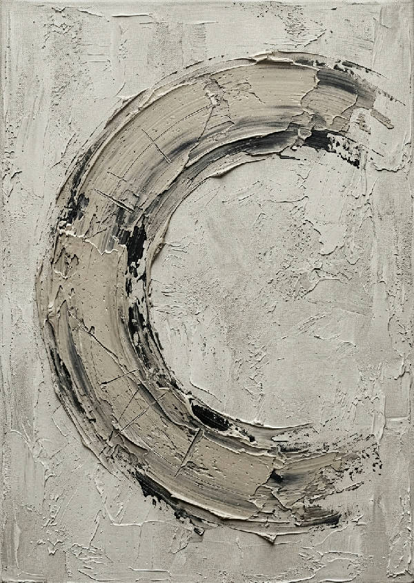 Abstrakt textur i wabi-sabi stil med lager av bruna, beige och grå toner som skapar en organisk, fridfull känsla, vertikalt format.