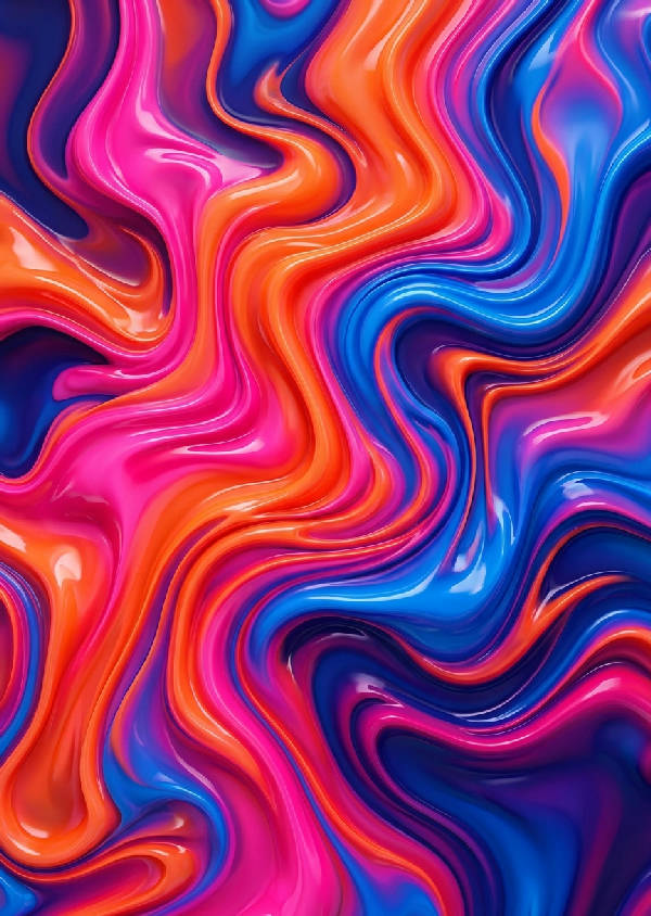 Närbild av en abstrakt explosion av smältande färger i levande nyanser med 3D-effekt, porträttorienterad.