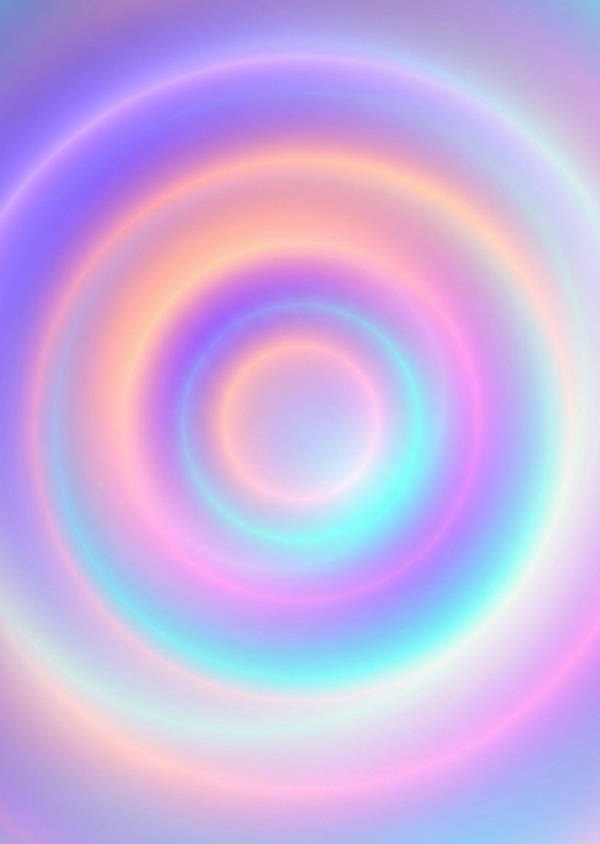 Glödande andlig aura i porträttformat. Suddiga gradientformer i lavendel, persika, magenta, och cyan smälter samman.