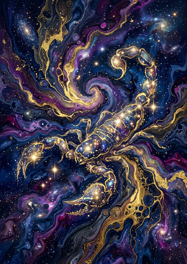 Abstrakt kosmisk nebulosa i porträttformat. Virvlande lila, rosa och blå nyanser bildar moln och lysande stjärnor i rymden.
