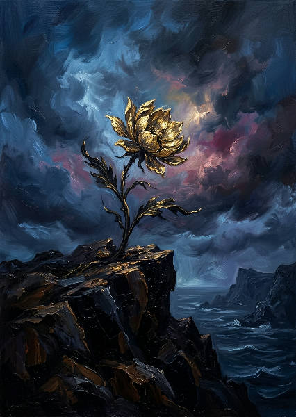 Moody oil painting with – AI-poster