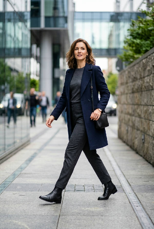 Abstrakt svartvitt konsttryck föreställande en stående figur i rörelse med eleganta, rena linjer och sofistikerad silhuett