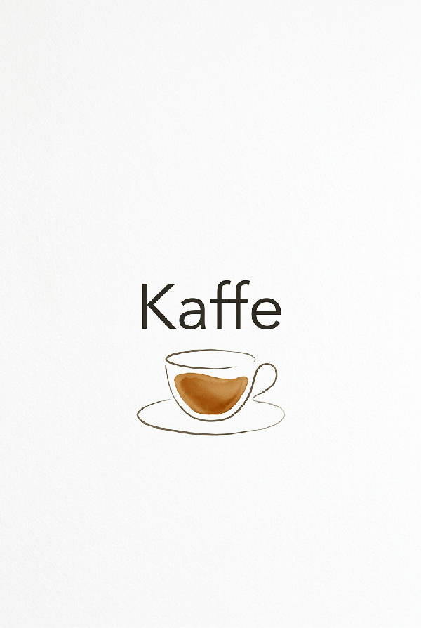 En abstrakt och minimalistisk kaffekopp i färg mot en helt vit bakgrund med texten 'Kaffe'.