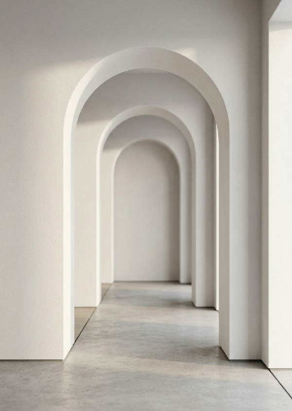 En ljus modernistisk valvbåge design med mjuka, subtila skuggor som ger djup och lugn.