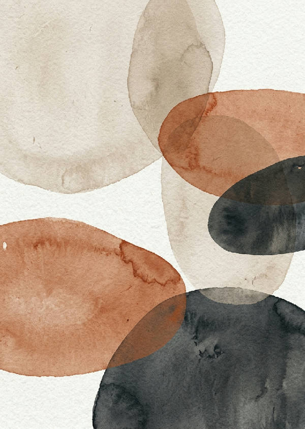 Ett abstrakt konstverk med mjuka, rundade former i nyanser av brunt och beige, skapar en lugn organisk komposition.
