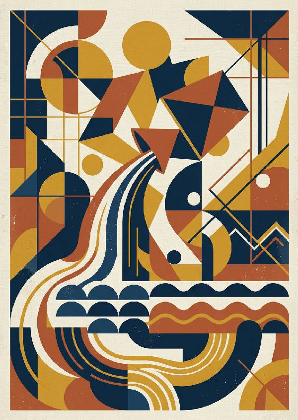 Abstrakt geometrisk illustration av Vattumannens stjärntecken i olika nyanser av blått och vitt på en porträttorienterad bakgrund