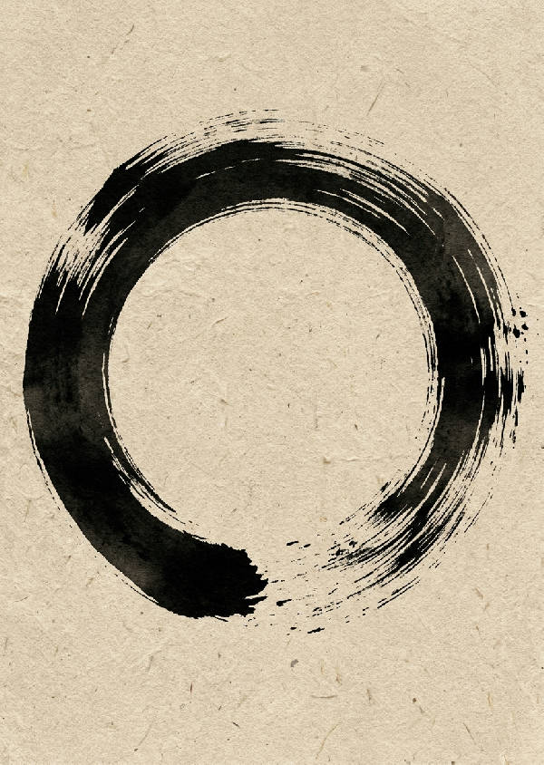Japandi-inspirerad ofullständig cirkel på en minimalistisk bakgrund målad med mustiga penseldrag.