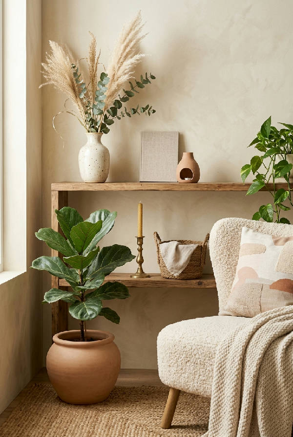 Abstrakt konstverk med mjuka, krämiga färger. Föreställer en harmonisk blandning av former i vitt och beige.