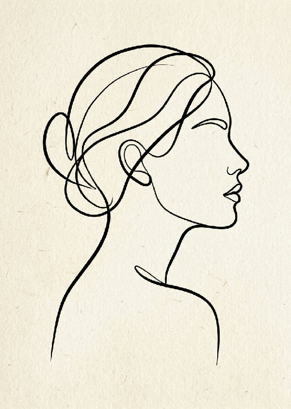 En elegant illustration i minimalistisk linjekonststil på ett texturerat papper med subtila nyanser av vitt.