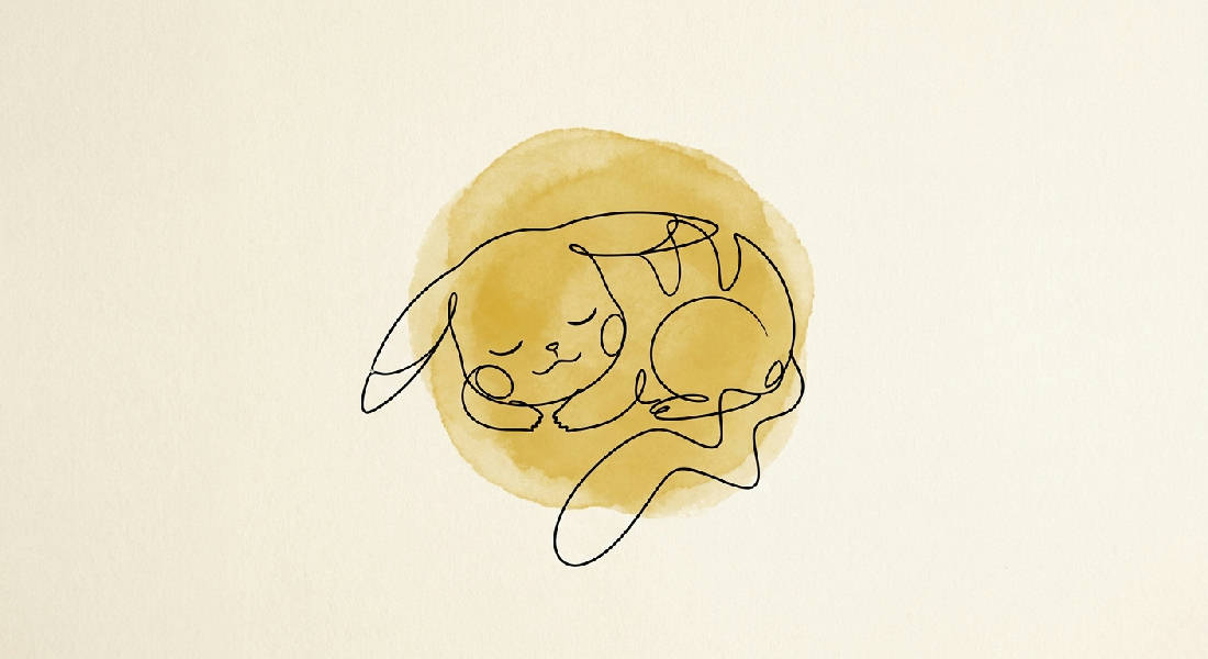 Minimalistisk svart bläck linjeteckning av sovande Pikachu silhuett, mjuk senapsgul akvarellcirkel, krämvit bakgrund, porträtt.