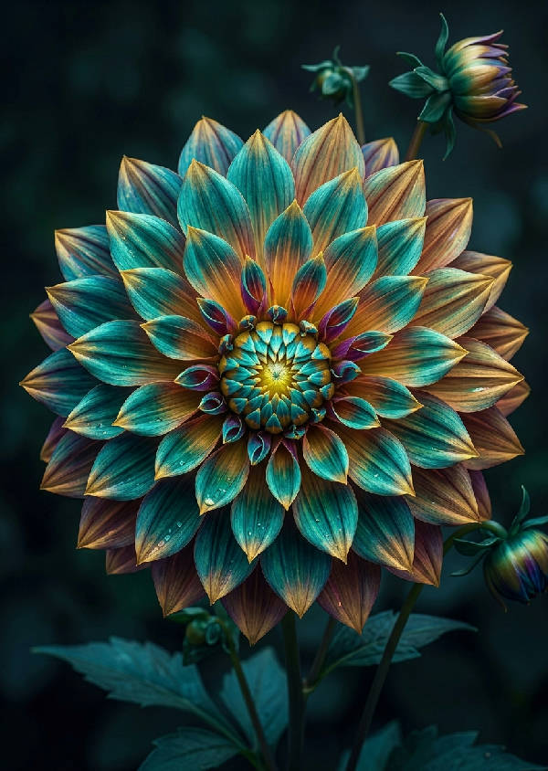 Närbild av en stor, lila blomma i full blom med detaljerade kronblad mot en mörk bakgrund.