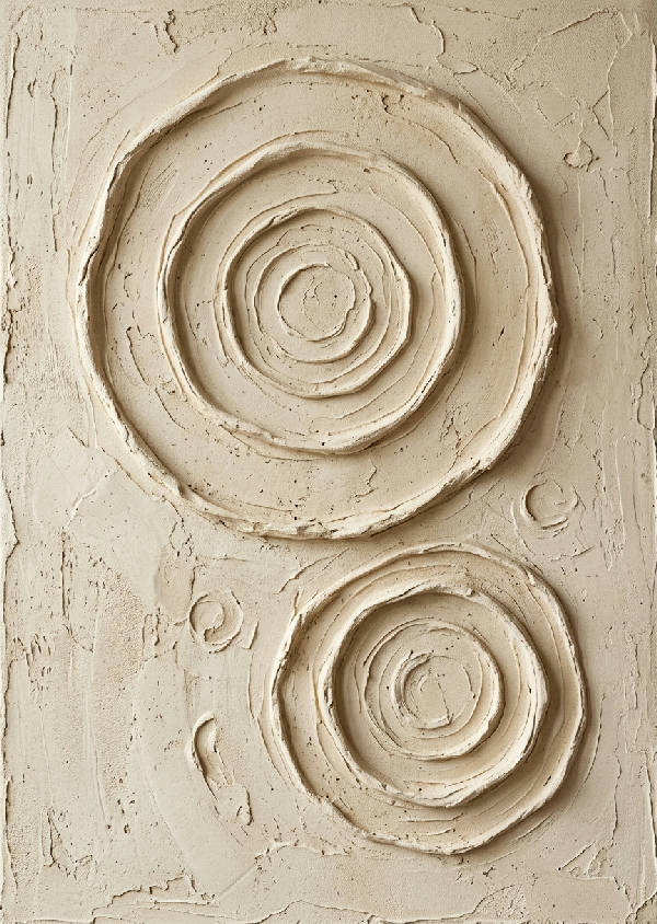Texturerad abstrakt wabi-sabi konst i varmbeige och bruna nyanser med minimalistisk och organisk känsla.